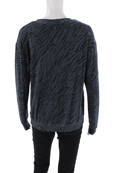 Sundry Womens Animal Print Crew Neck Long Sleeve Pullover Sweatshirt Navy Size 0