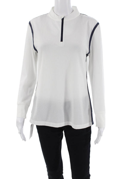Tory Sport Womens Two-Toned Textured Round Neck Activewear Top White Size L