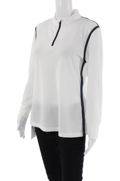 Tory Sport Womens Two-Toned Textured Round Neck Activewear Top White Size L
