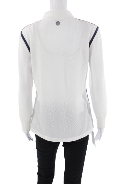 Tory Sport Womens Two-Toned Textured Round Neck Activewear Top White Size L