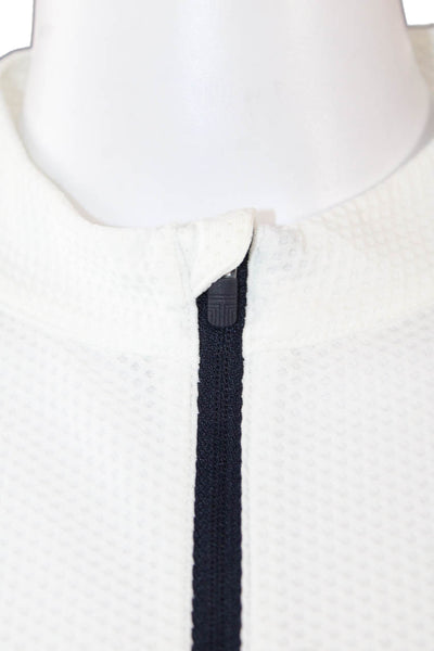 Tory Sport Womens Two-Toned Textured Round Neck Activewear Top White Size L