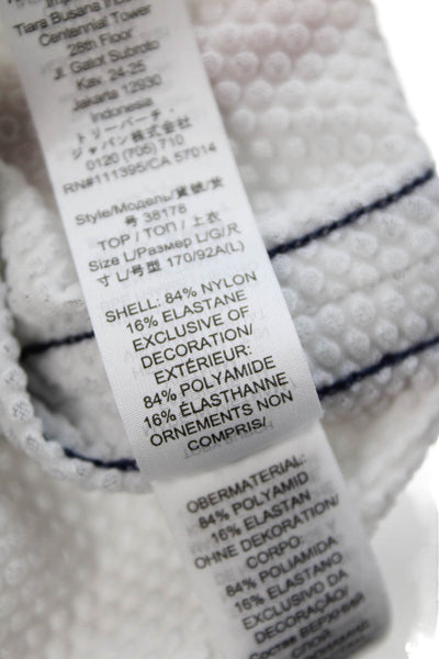 Tory Sport Womens Two-Toned Textured Round Neck Activewear Top White Size L