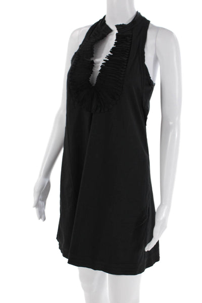 BCBGMAXAZRIA Womens Cotton Pleated Scoop Neck Sleeveless Dress Black Size XXS
