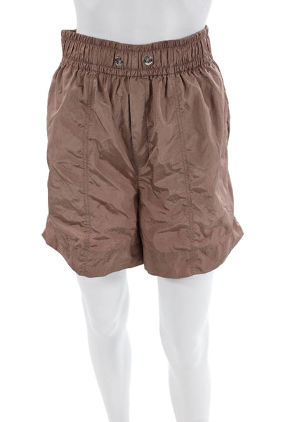 Varley Womens Elastic Waistband High Rise Lightweight Shorts Brown Size Small