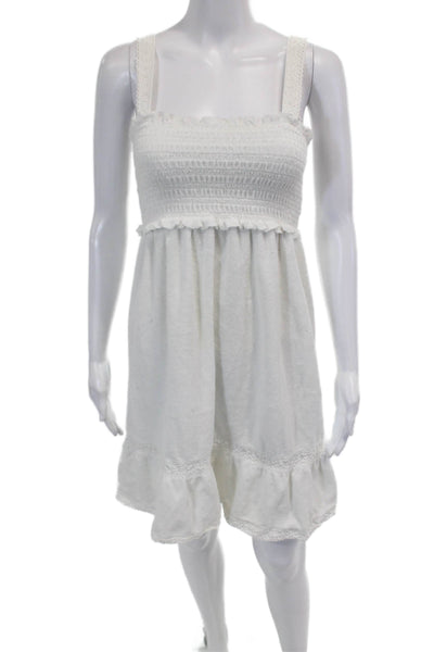 Juicy Couture Womens Cotton Terry Smocked Sleeveless Tank Dress White Size S