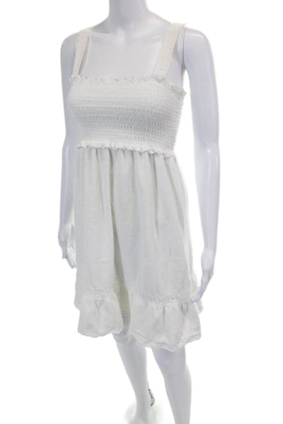 Juicy Couture Womens Cotton Terry Smocked Sleeveless Tank Dress White Size S