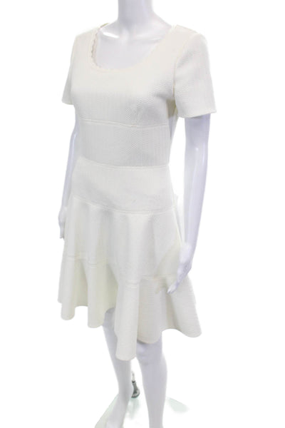 Rebecca Taylor Womens Scoop Neck Short Sleeve Knee Length Dress White Size 4