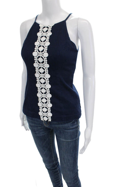 Lilly Pulitzer Womens Sleeveless Halter Neck Zippered Tank Top Blue Size 00