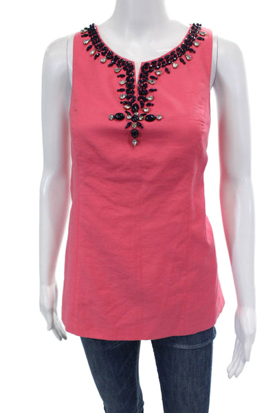 Lilly Pulitzer Womens Cotton Embellished Y-Neck Zippered Tank Top Pink Size 10