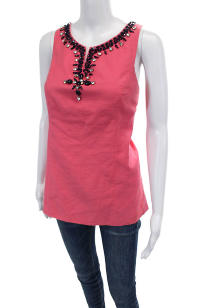 Lilly Pulitzer Womens Cotton Embellished Y-Neck Zippered Tank Top Pink Size 10