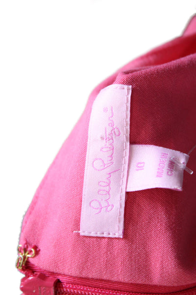 Lilly Pulitzer Womens Cotton Embellished Y-Neck Zippered Tank Top Pink Size 10