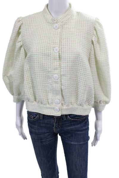 Never A Wallflower Womens Striped Buttoned Cropped Jacket Green Size M