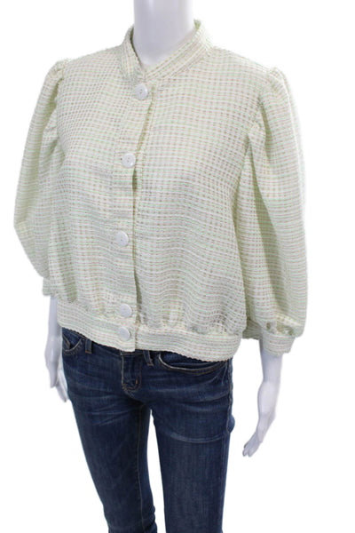 Never A Wallflower Womens Striped Buttoned Cropped Jacket Green Size M