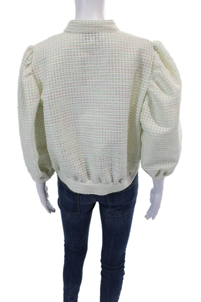 Never A Wallflower Womens Striped Buttoned Cropped Jacket Green Size M