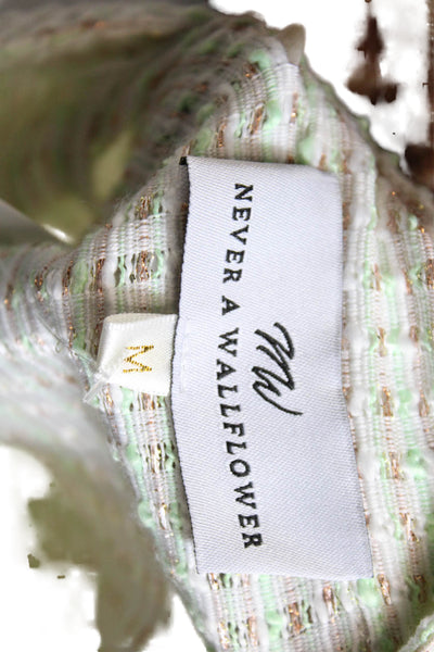 Never A Wallflower Womens Striped Buttoned Cropped Jacket Green Size M