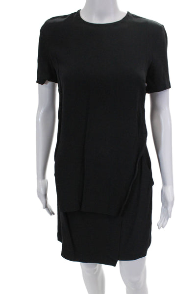 ALC Womens Short Sleeve Zippered Round Neck Mini Dress Solid Black Size 4
