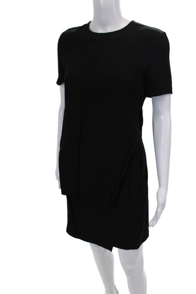 ALC Womens Short Sleeve Zippered Round Neck Mini Dress Solid Black Size 4