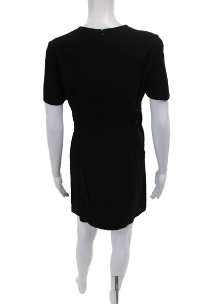 ALC Womens Short Sleeve Zippered Round Neck Mini Dress Solid Black Size 4