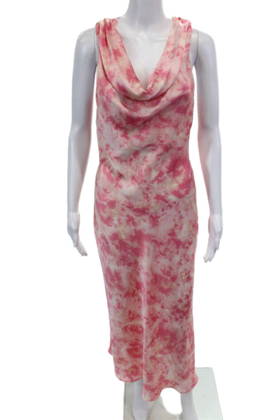Zara Womens Tie-Dye Print Cowl Neck Sleeveless Mid-Calf Dress Pink Size XS