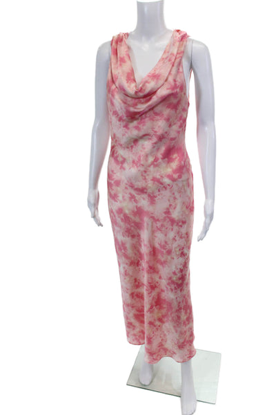 Zara Womens Tie-Dye Print Cowl Neck Sleeveless Mid-Calf Dress Pink Size XS