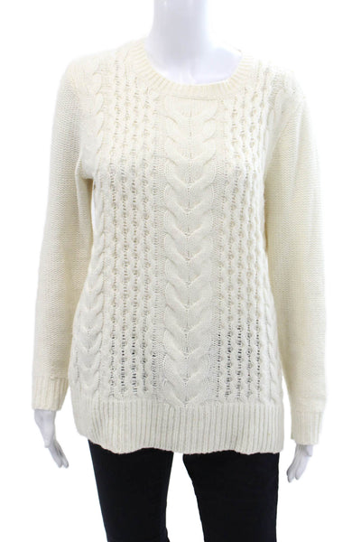 Club Monaco Womens Cotton Long Sleeve Braided Knit Sweater Cream Size M