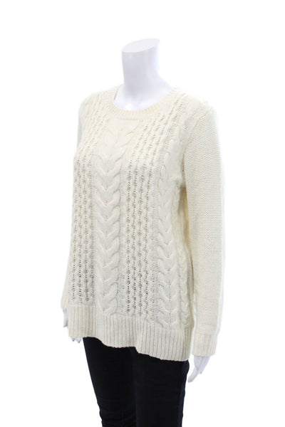 Club Monaco Womens Cotton Long Sleeve Braided Knit Sweater Cream Size M