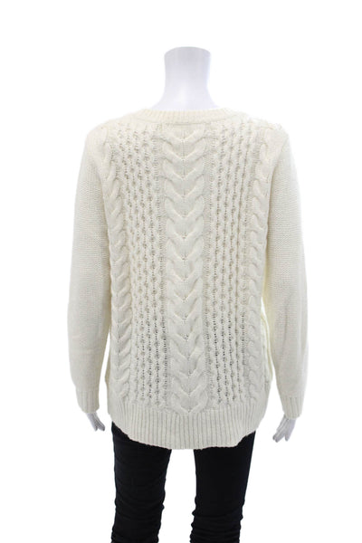 Club Monaco Womens Cotton Long Sleeve Braided Knit Sweater Cream Size M
