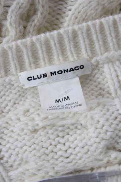 Club Monaco Womens Cotton Long Sleeve Braided Knit Sweater Cream Size M