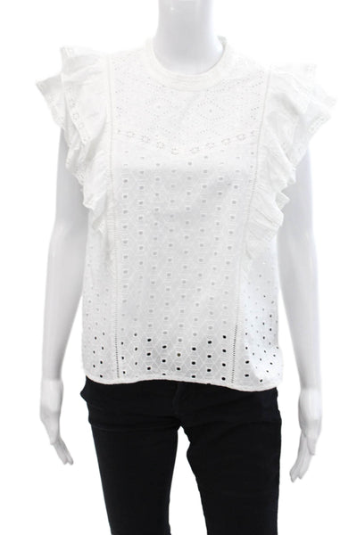 Veronica Beard Round Neck Short Sleeve Lined Lace Blouse Top White Size 10
