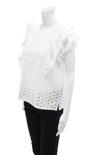 Veronica Beard Round Neck Short Sleeve Lined Lace Blouse Top White Size 10