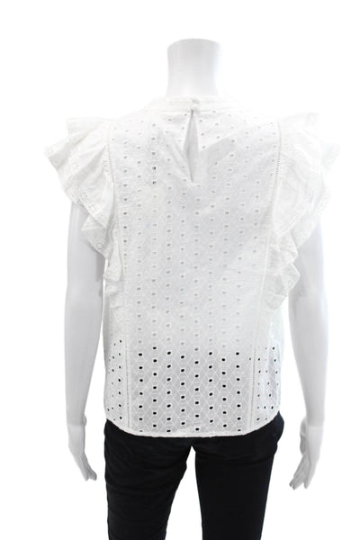 Veronica Beard Round Neck Short Sleeve Lined Lace Blouse Top White Size 10