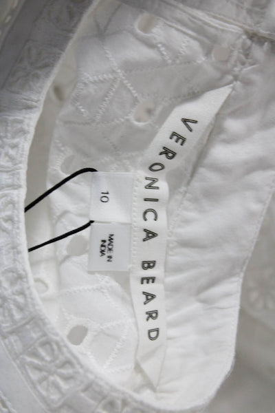 Veronica Beard Round Neck Short Sleeve Lined Lace Blouse Top White Size 10