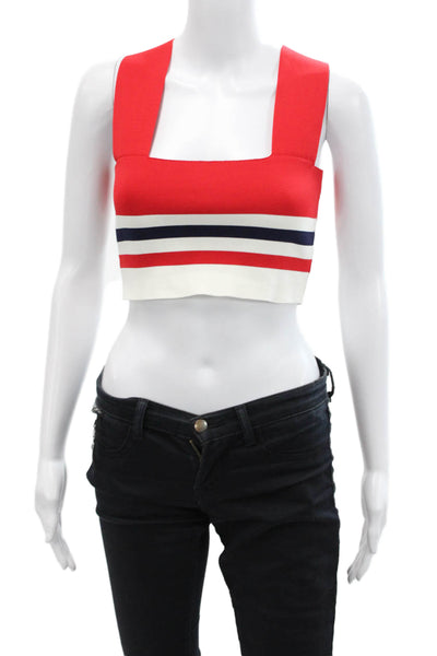 Seek The Label Womens Stretch Striped Square Neck Cropped Tank Top Red Size M