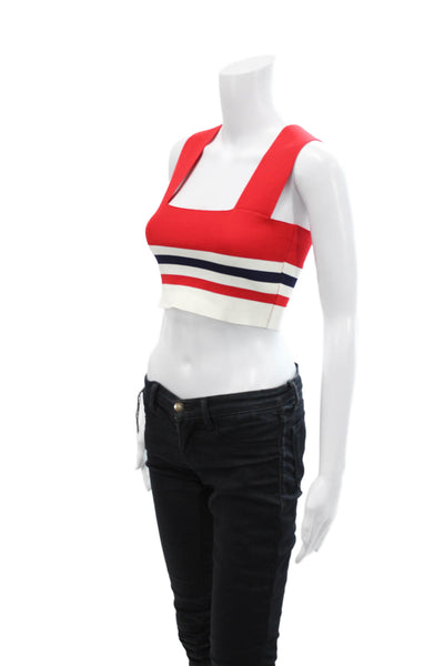 Seek The Label Womens Stretch Striped Square Neck Cropped Tank Top Red Size M