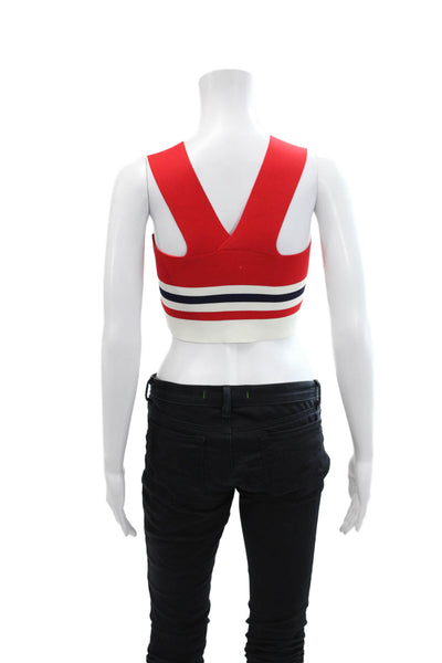 Seek The Label Womens Stretch Striped Square Neck Cropped Tank Top Red Size M