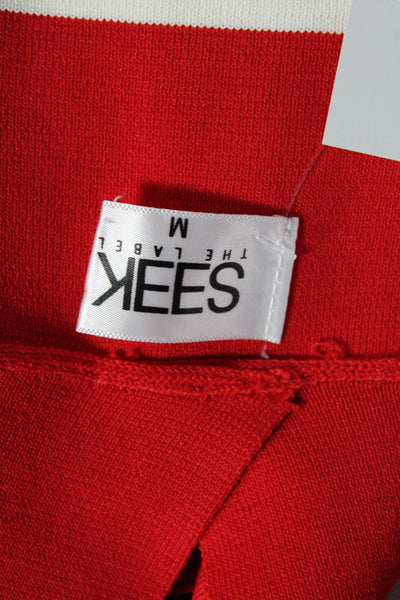 Seek The Label Womens Stretch Striped Square Neck Cropped Tank Top Red Size M