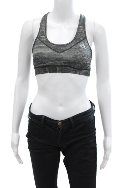 Adidas Womens Stretch Abstract Print Scoop Neck Activewear Bra Gray Size S