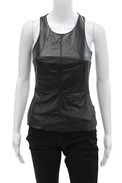 Bailey 44 Womens Vegan Leather Scoop Neck Pullover Tank Top Black Size XS