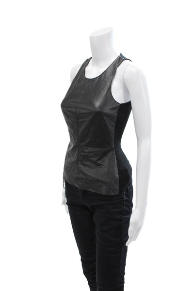 Bailey 44 Womens Vegan Leather Scoop Neck Pullover Tank Top Black Size XS