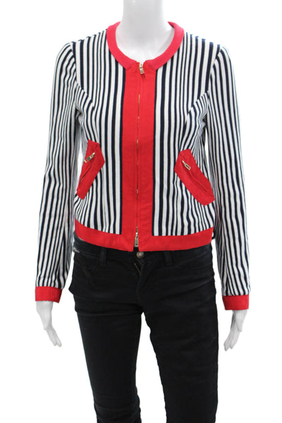 Silvian Heach Womens Cotton Striped Round Neck Zip Up Jacket White Size XS