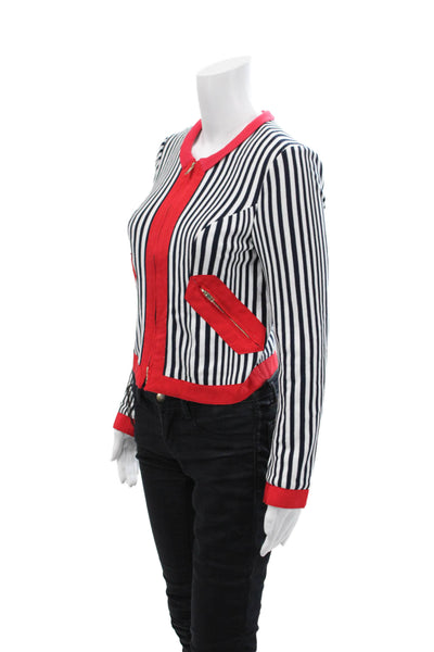 Silvian Heach Womens Cotton Striped Round Neck Zip Up Jacket White Size XS