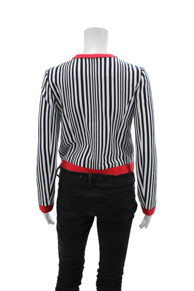 Silvian Heach Womens Cotton Striped Round Neck Zip Up Jacket White Size XS