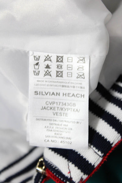 Silvian Heach Womens Cotton Striped Round Neck Zip Up Jacket White Size XS