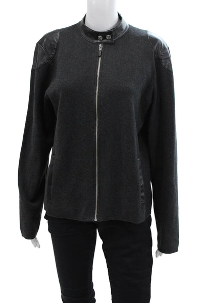 Lauren Ralph Lauren Womens Cotton Blend High Neck Zip Up Jacket Gray Size XL