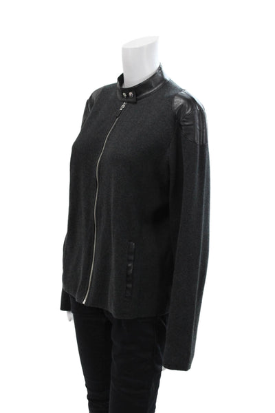 Lauren Ralph Lauren Womens Cotton Blend High Neck Zip Up Jacket Gray Size XL