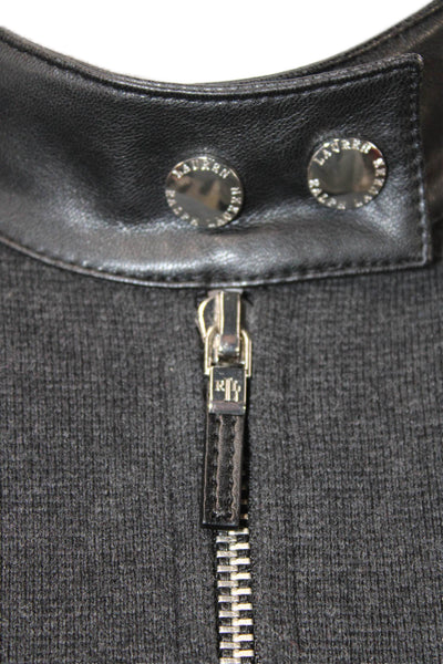 Lauren Ralph Lauren Womens Cotton Blend High Neck Zip Up Jacket Gray Size XL