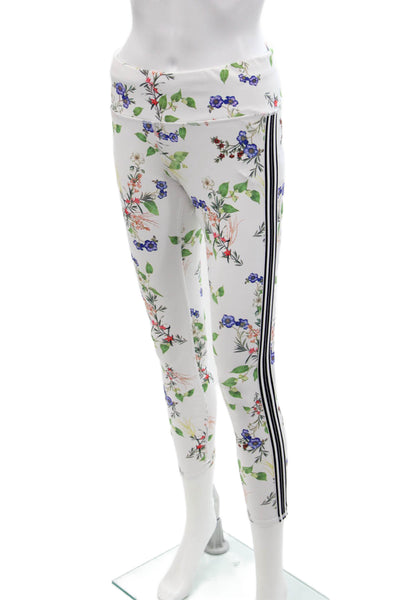 Athleta Womens Stretch Floral Print Mid-Rise Activewear Leggings White Size S