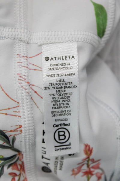 Athleta Womens Stretch Floral Print Mid-Rise Activewear Leggings White Size S