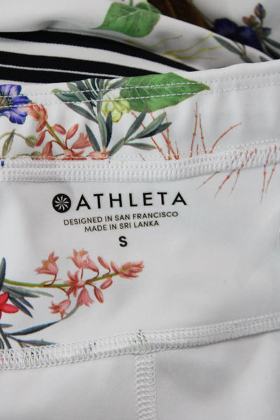 Athleta Womens Stretch Floral Print Mid-Rise Activewear Leggings White Size S