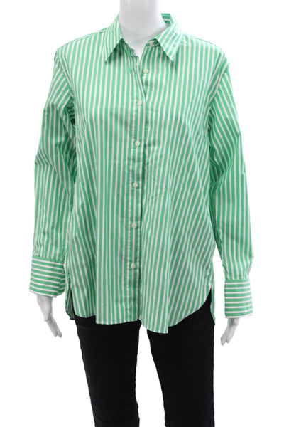 Uniqlo Womens Button Front Collared Striped Shirt Green White Size Small